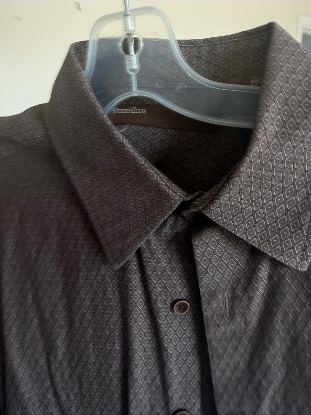 Perry Ellis Men's Dark Brown Textured Dress Shirt L